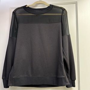 BCBG Max Azria Sheer Crew Neck Sweatshirt - black, small